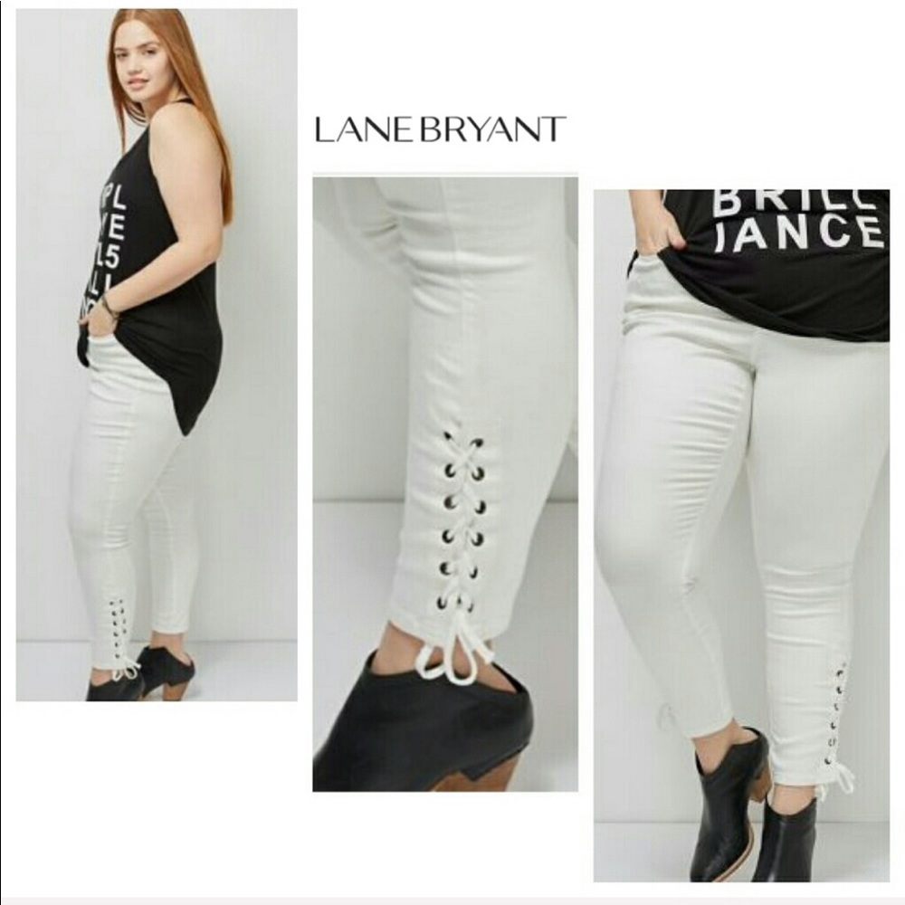 Lane Bryant skinny jeans white lace up sexy biker